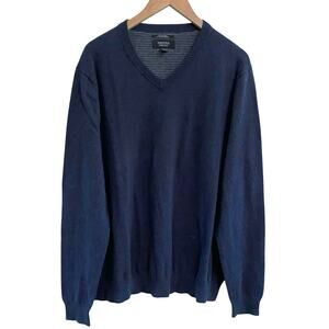 Nordstrom Men's Heather Blue Cotton Cashmere V-Neck Sweater XL